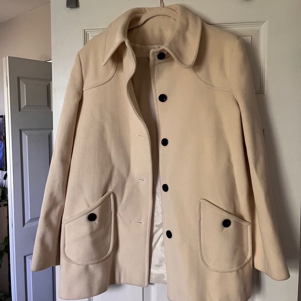 Marvin Richards Cream Wool Button-Front Pea Coat